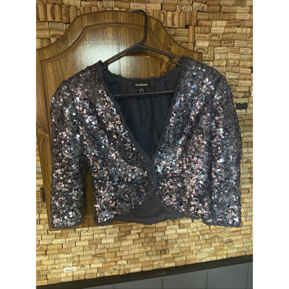 Vintage Y2K BEBE Sequin Silk Shrug Cropped Cardigan Size 00 - Picture 3 of 7